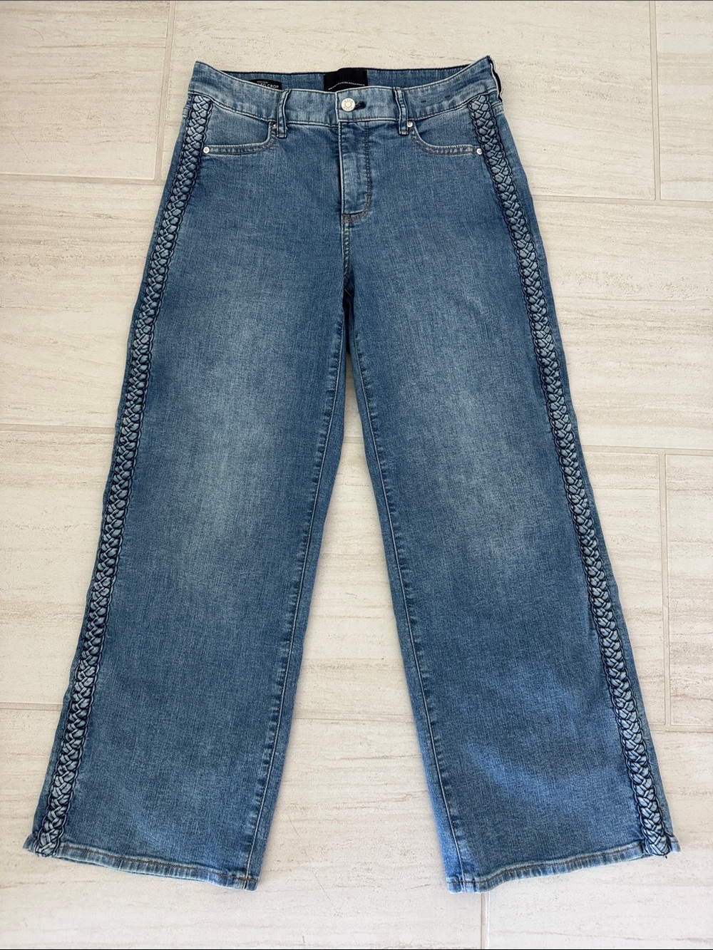 High Rise Wide-Leg Crop Women's Jeans with Side Braid Detail